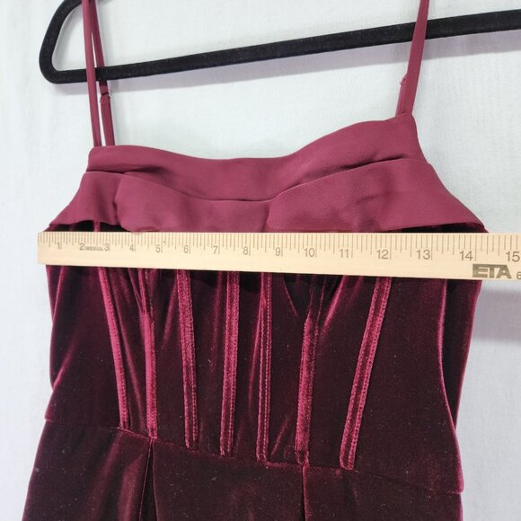 Azazie Atelier Mini Holiday Dress Womens 6 Wine Red Big Bow Back Velvet Cocktail - Picture 12 of 15